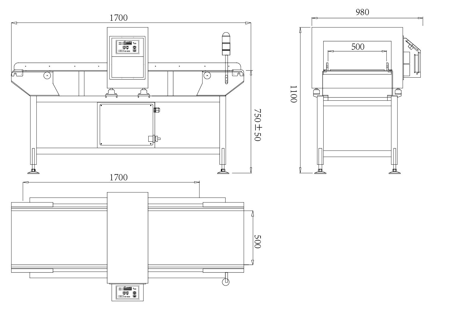 金屬檢測(cè)機(jī)尺寸圖